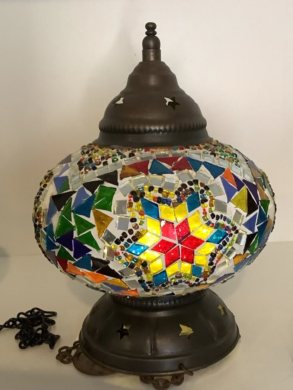 Set of 3 Turkish Moroccan Mosaic & Beaded Hanging Lantern Lamps